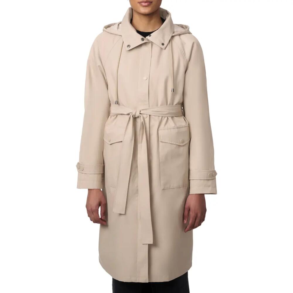 Bernardo Water Resistant Tie Belt Packable Raincoat in Taupe Cover