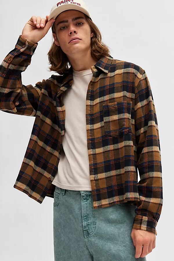 BDG Cropped Plaid Flannel Shirt Top in Brown Cover