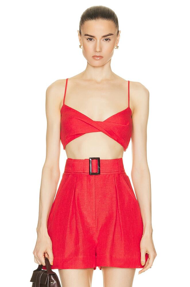 MATTHEW BRUCH Twist Bandeau Crop Top in Red Cover