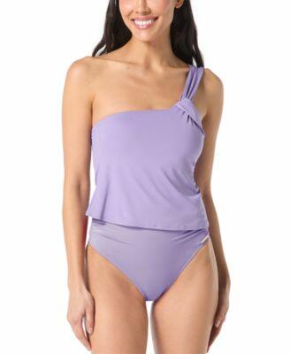 Vince Camuto Womens One Shoulder Tankini Top High Waisted Bikini Bottoms Cover