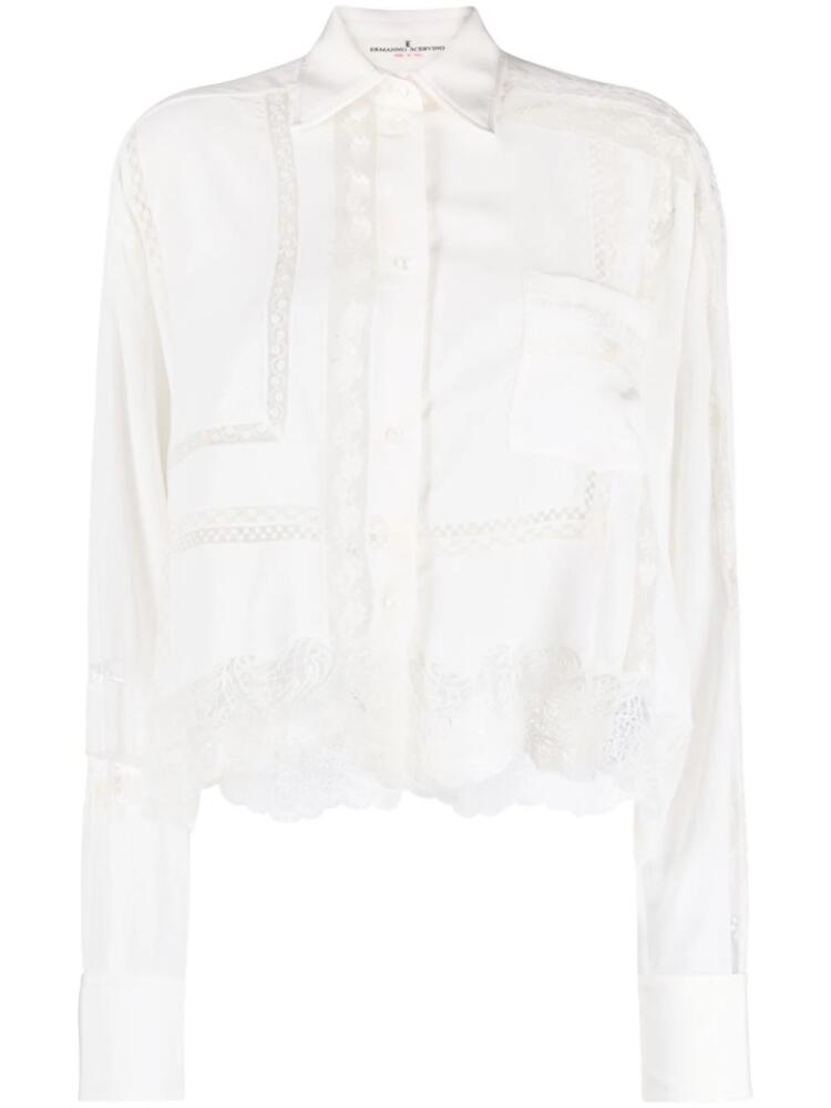 Ermanno Scervino lace-trim silk shirt - Neutrals Cover