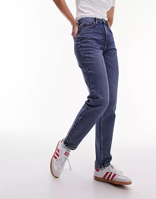 Topshop Tall Original high rise Mom jeans in mid blue Cover