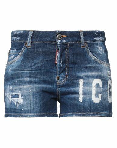 Dsquared2 Woman Denim shorts Blue Cotton, Elastane, Cow leather Cover