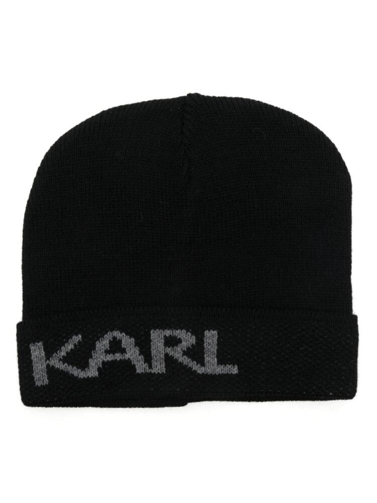 Karl Lagerfeld logo-intarsia beanie hat - Black Cover