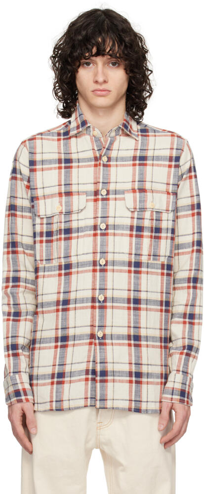 Drake's Off-White & Navy Check Shirt Cover