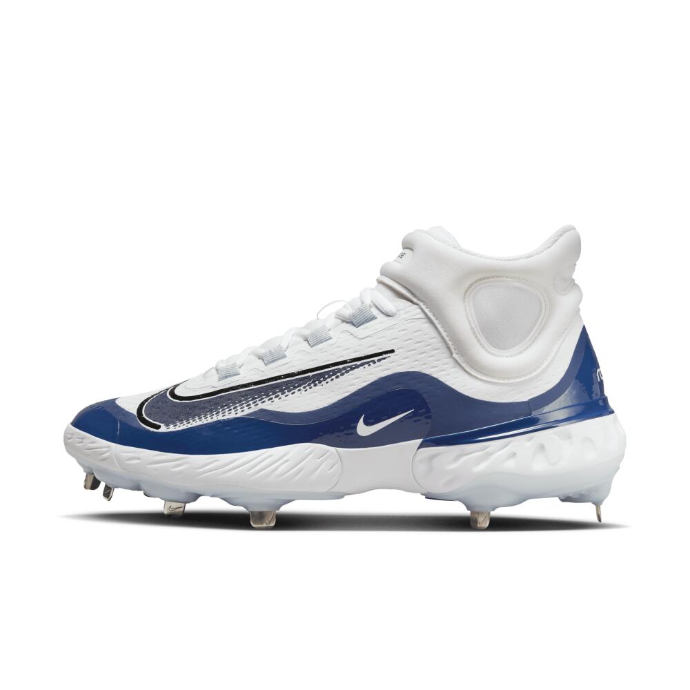 Nike Men's Alpha Huarache Elite 4 Mid Baseball Cleats in White Cover