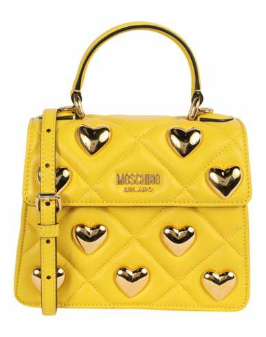 Moschino Heart Studs Quilted Shoulder Bag Woman Handbag Yellow Lambskin Cover