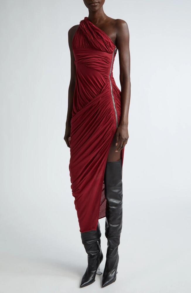 Rick Owens Lido Draped One-Shoulder Cotton Jersey Gown in Cherry 113 Cover