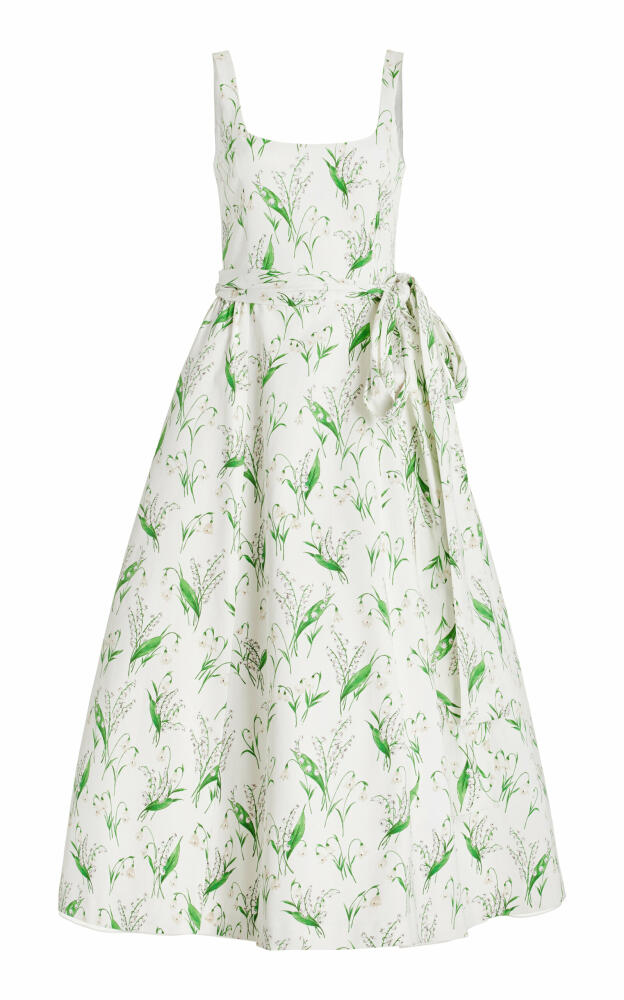 Carolina Herrera - Sash-Detailed Floral Cotton-Blend Midi Dress - White Cover