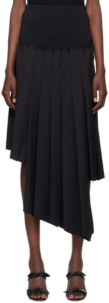 Rokh Black Ribbed Pleated Midi Skirt Cover