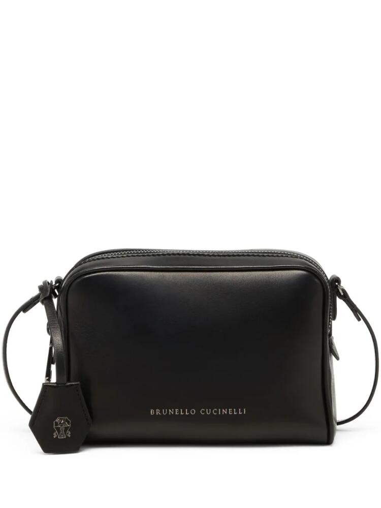 Brunello Cucinelli logo-tag leather crossbody bag - Black Cover