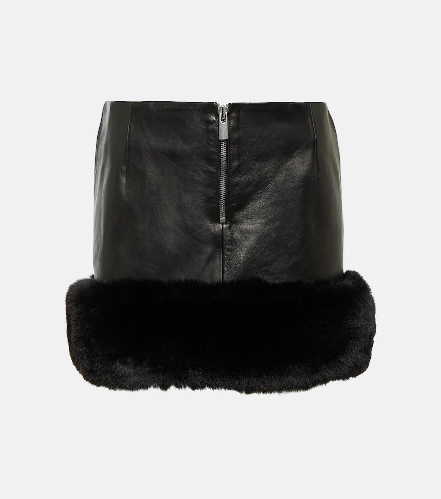 Magda Butrym Faux fur-trimmed leather mini skirt Cover