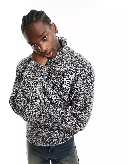 Weekday Cypher wool blend oversized turtleneck sweater in black and white twist yarn Cover