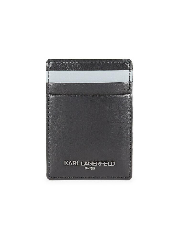 Karl Lagerfeld Paris Men's Logo Leather Card Case - Black Cover