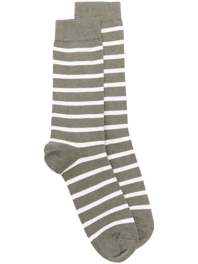 Sunspel striped ankle socks - Green Cover