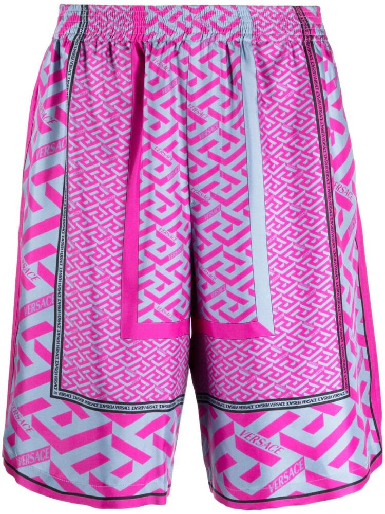 Versace La Greca panelled-print Bermuda shorts - Pink Cover