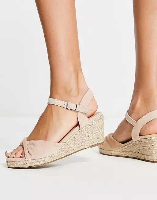 Glamorous mid espadrille wedge sandals in beige-Neutral Cover