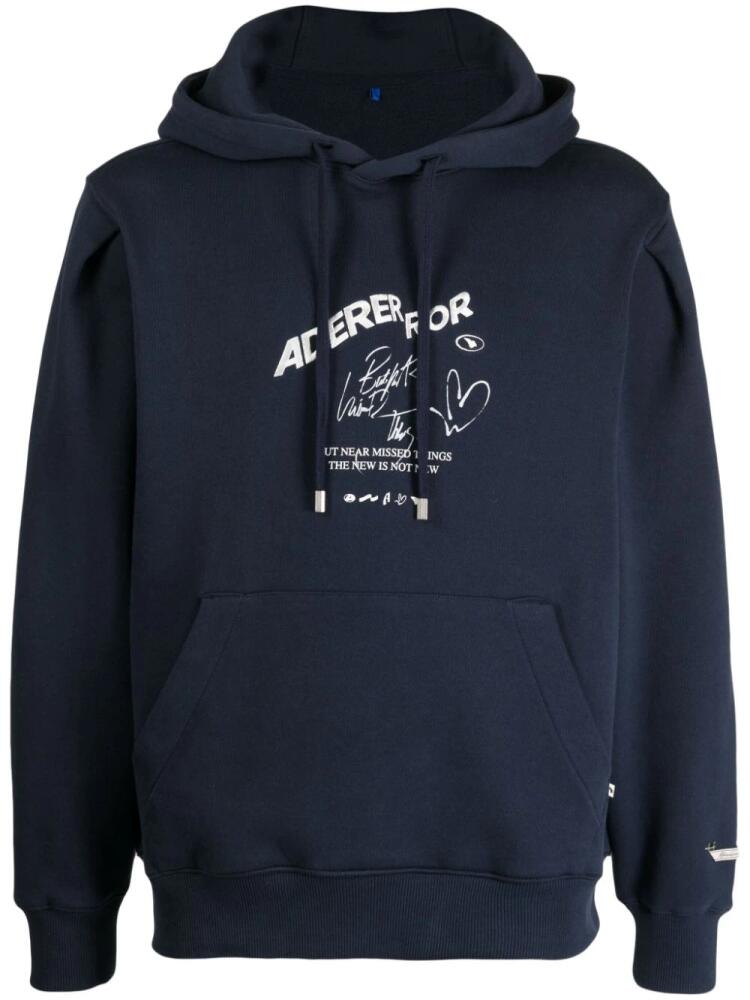 Ader Error logo-print drawstring hoodie - Blue Cover