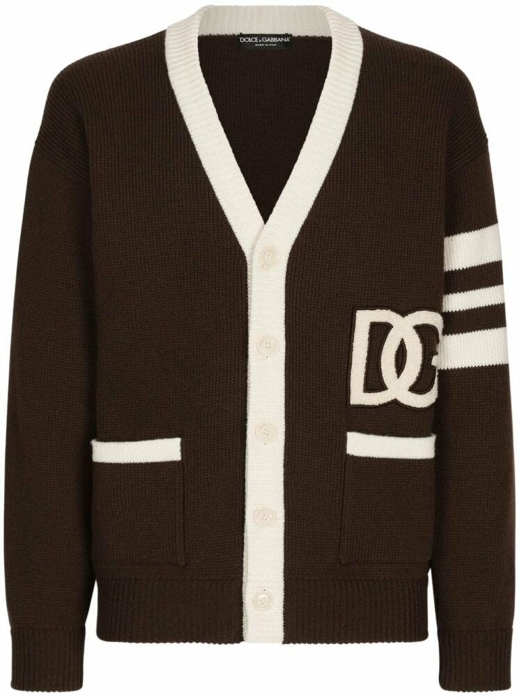 Dolce & Gabbana logo-patch V-neck cardigan - Brown Cover