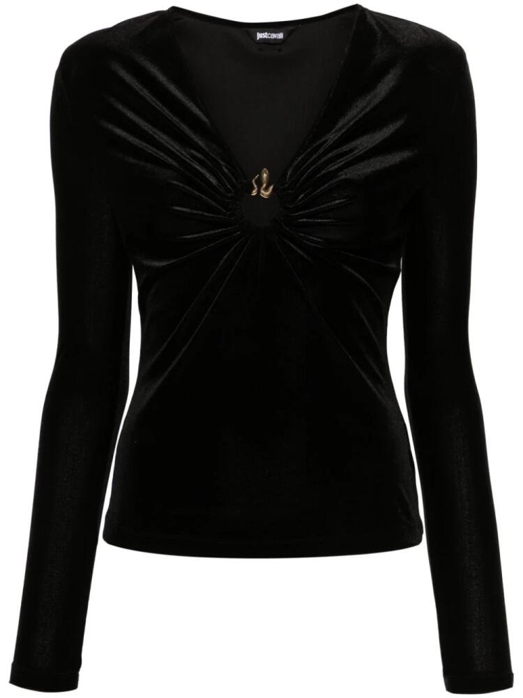 Just Cavalli snake-appliqué velvet blouse - Black Cover