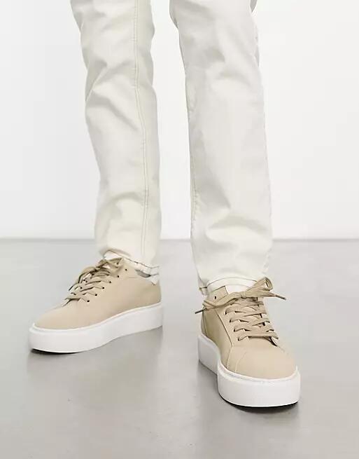 ASOS DESIGN chunky lace up sneakers in stone-Neutral Cover