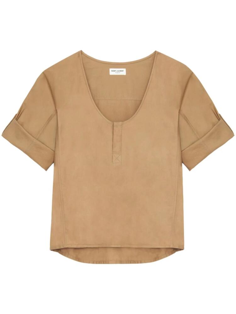 Saint Laurent Henley twill-weave blouse - Neutrals Cover