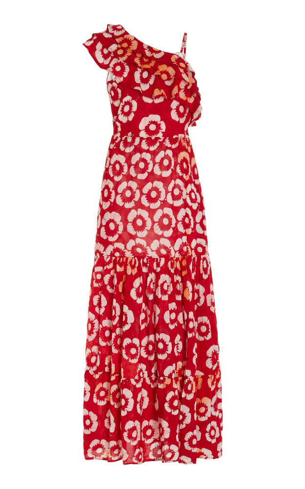 Busayo - Bami Ruffled Hand-Dyed Crepe Maxi Dress - Red Cover