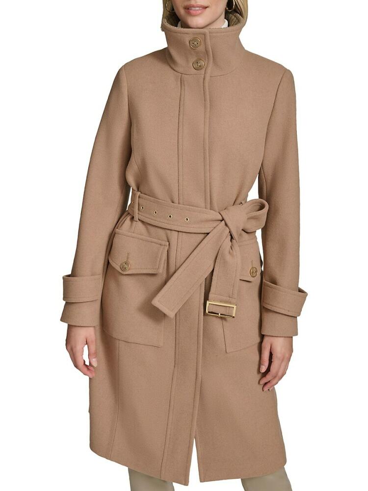 Andrew Marc Women's Scout Belted Wool Blend Longline Coat - Camel Cover