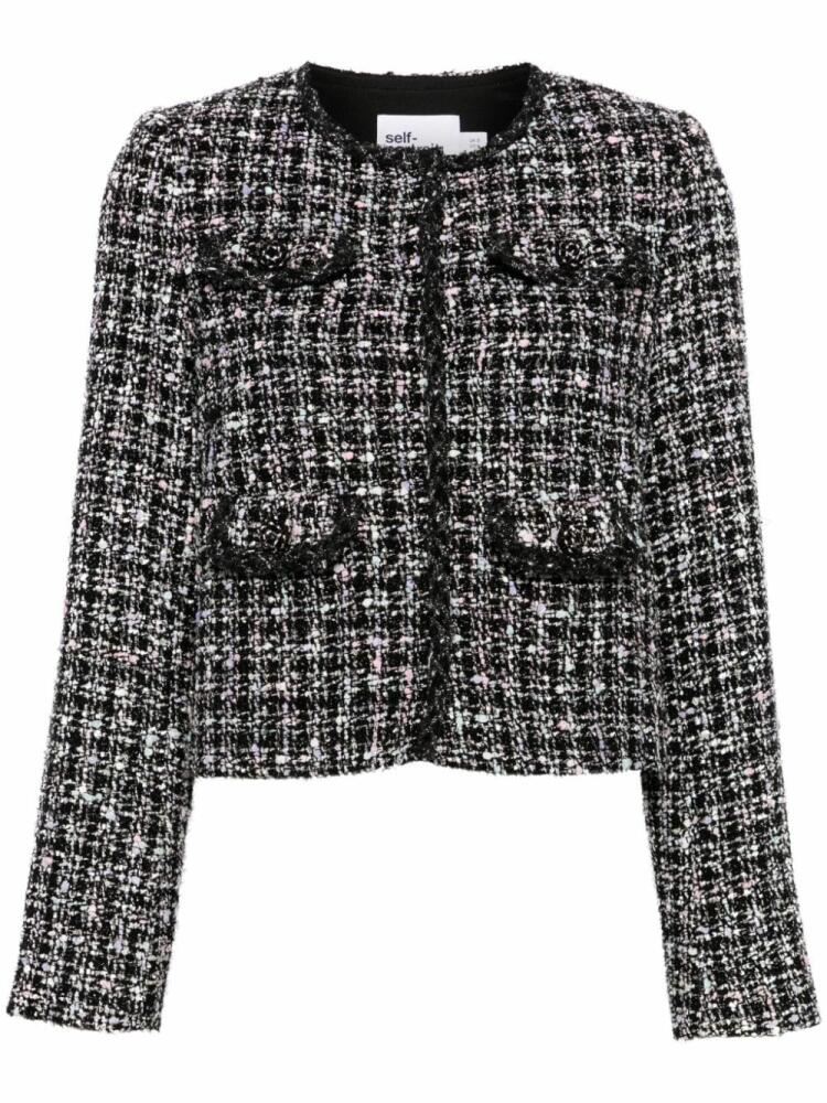 Self-Portrait checked tweed jacket - Black Cover