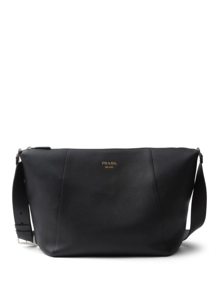 Prada logo-stamp leather shoulder bag - Black Cover