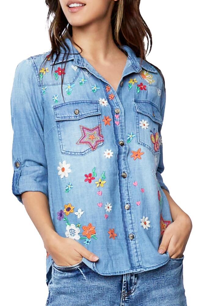 Billy T Sketchbook Embroidered Button-Up Shirt in Vintage Blue Cover