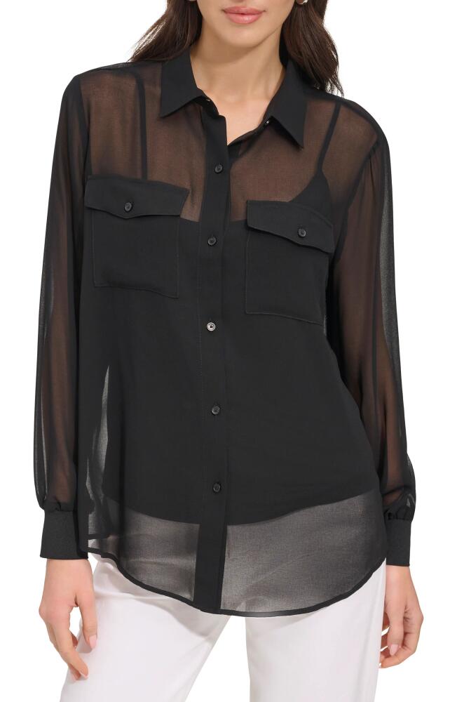 DKNY Chiffon Button-Up Shirt in Black Cover