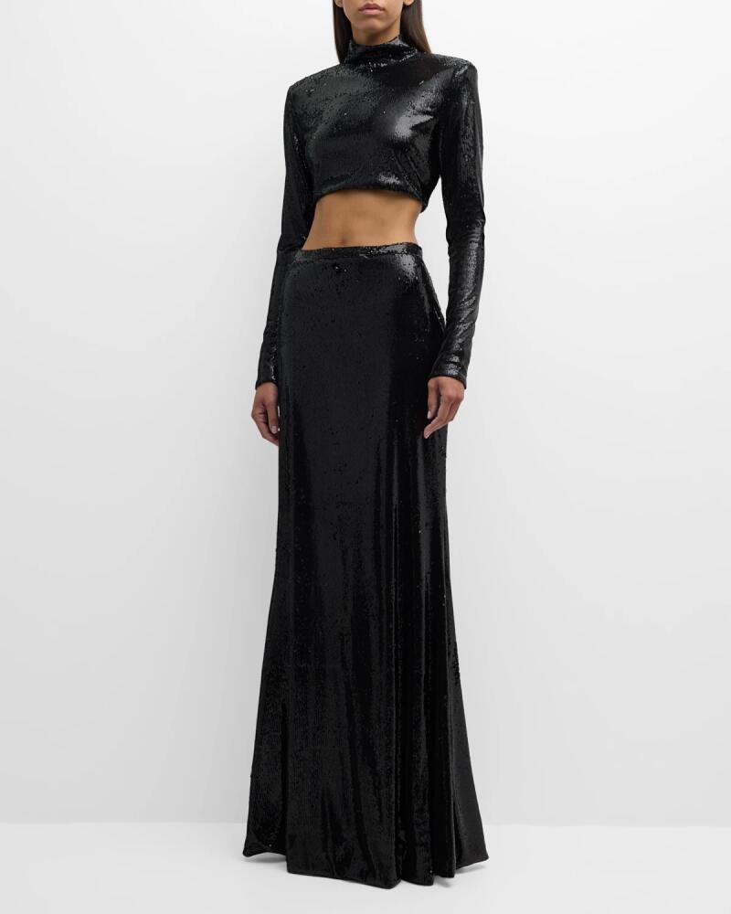 Roberto Cavalli Two-Piece Mock-Neck Long-Sleeve Sequined Gown Cover