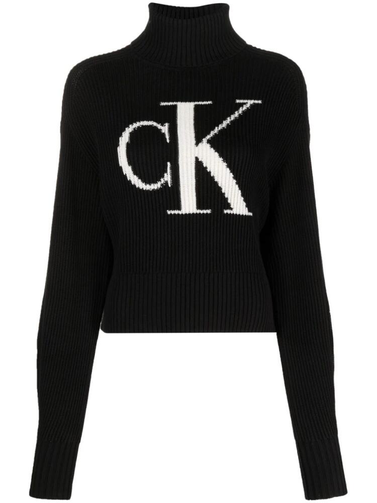 Calvin Klein intarsia-knit logo cotton jumper - Black Cover