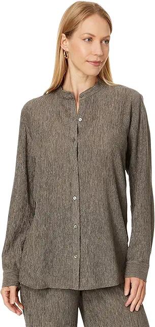 Eileen Fisher Mandarin Collar Shirt (Taupe) Women's Clothing Cover