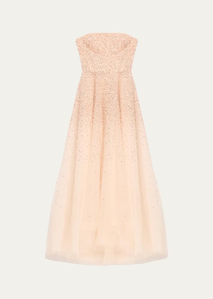 Monique Lhuillier Strapless Pearly Embroidered Gown Cover