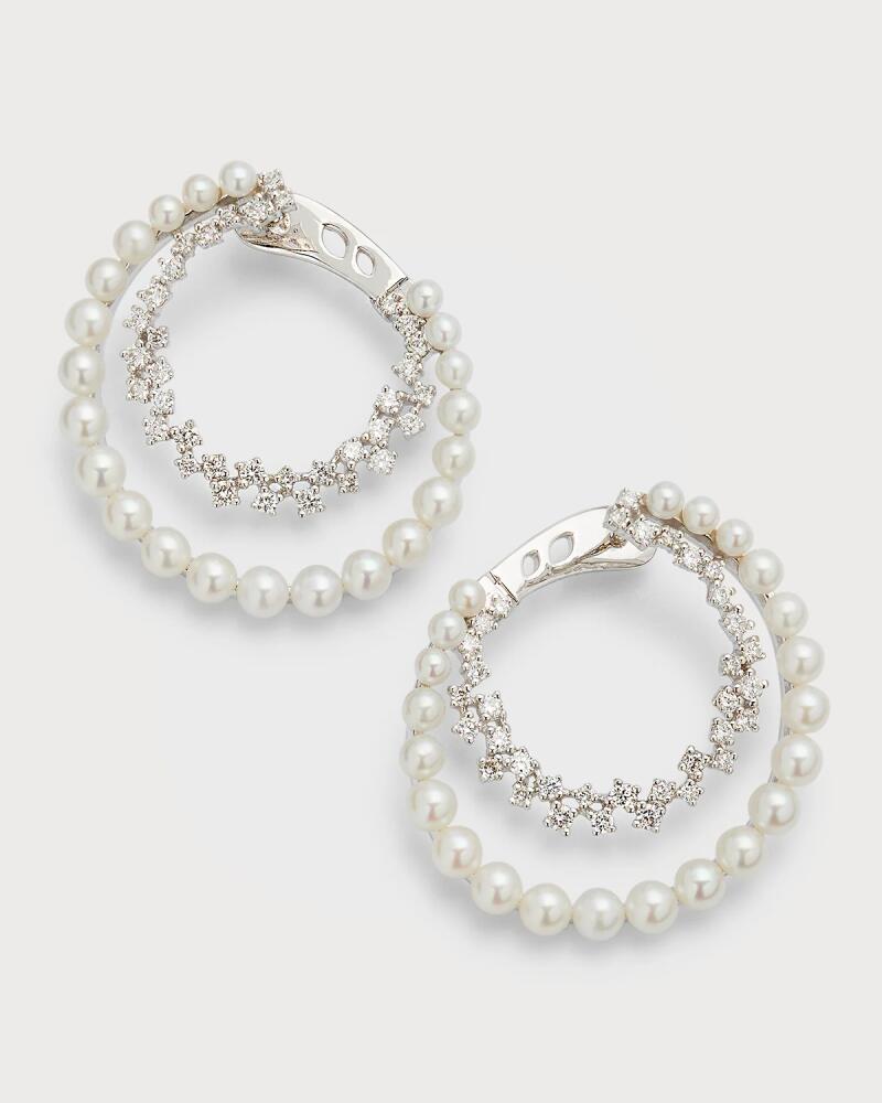 Siena Jewelry Diamond and Pearl Hoop Earrings in 14K White Gold Cover