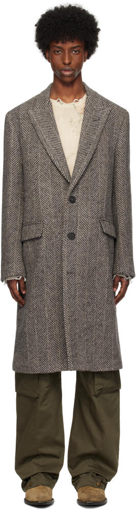 Golden Goose Gray Single-Breasted Wool Herringbone Coat Cover