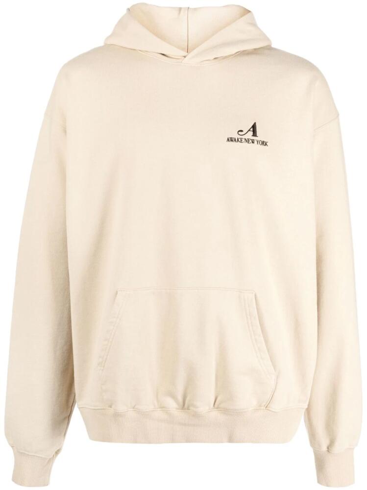 Awake NY embroidered-logo cotton hoodie - Neutrals Cover