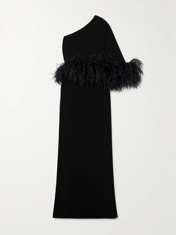 16ARLINGTON - Alder One-shoulder Feather-trimmed Crepe Gown - Black Cover