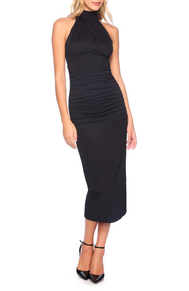 Susana Monaco Ruched Mock Neck Sleeveless Cocktail Dress in Black Cover