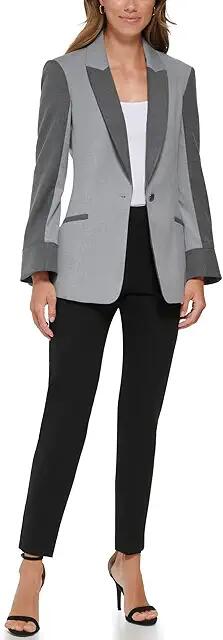 DKNY One-Button Peak Lapel Combo Jacket (Cashmere Heather/Grey Heather) Women's Clothing Cover