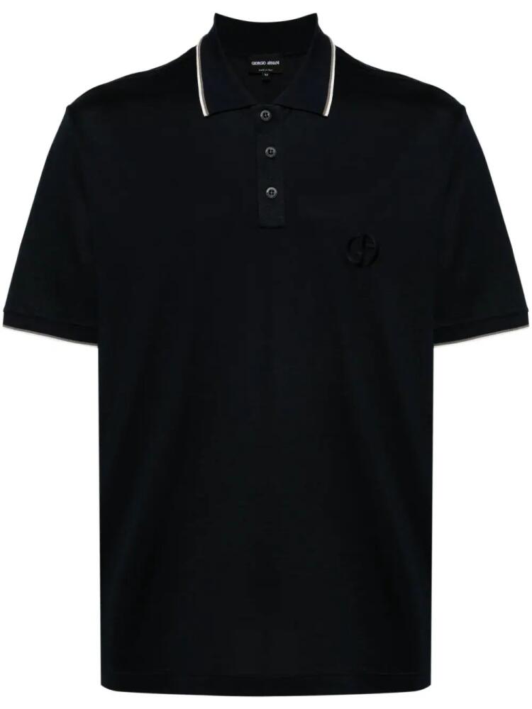 Giorgio Armani logo-embroidered polo shirt - Blue Cover