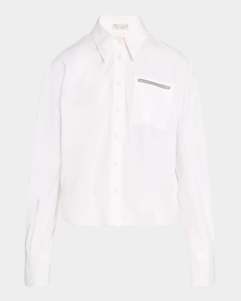 Brunello Cucinelli Cotton Poplin Button-Front Shirt with Monili Detail Cover