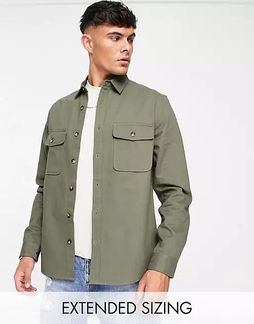 ASOS DESIGN cotton shacket in khaki-Green Cover