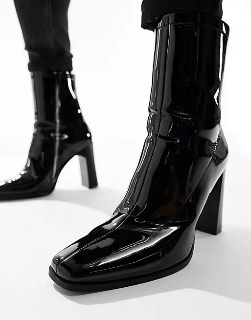 ASOS DESIGN high heeled patent chelsea boot-Black Cover