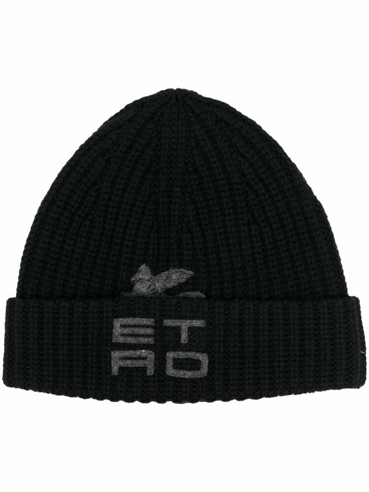 ETRO logo-embroidered ribbed-knit beanie - Black Cover