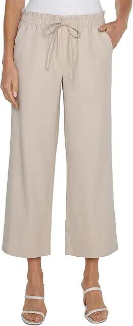 Liverpool Los Angeles Pull On Mid Rise Tie Waist Wide Leg Crop Textured Stretch Woven (Dusty Tan) Women's Dress Pants Cover