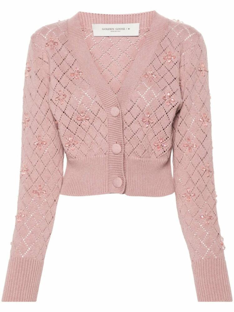 Golden Goose bead-embellished pointelle-knit cardigan - Pink Cover