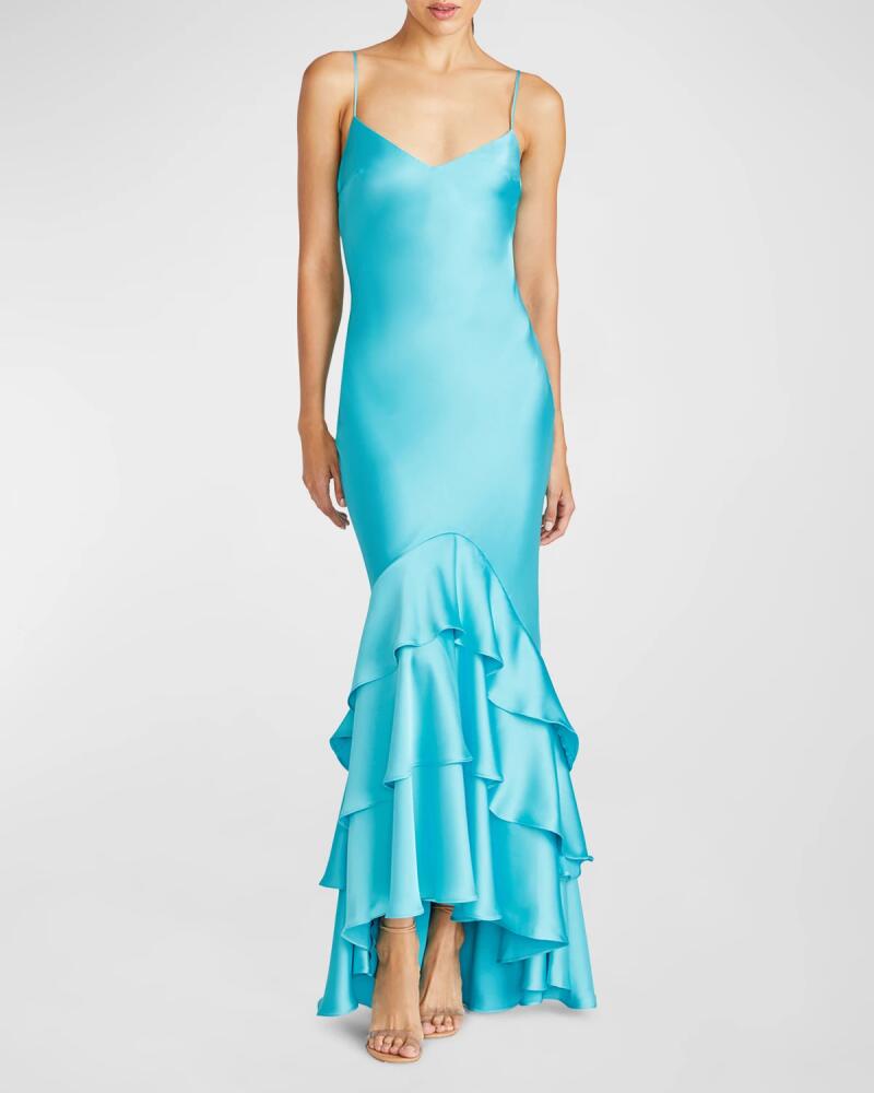 ML Monique Lhuillier Lenora High-Low Satin Mermaid Gown Cover